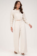Calça Wide Leg Frysaide Off White Cintura Alta