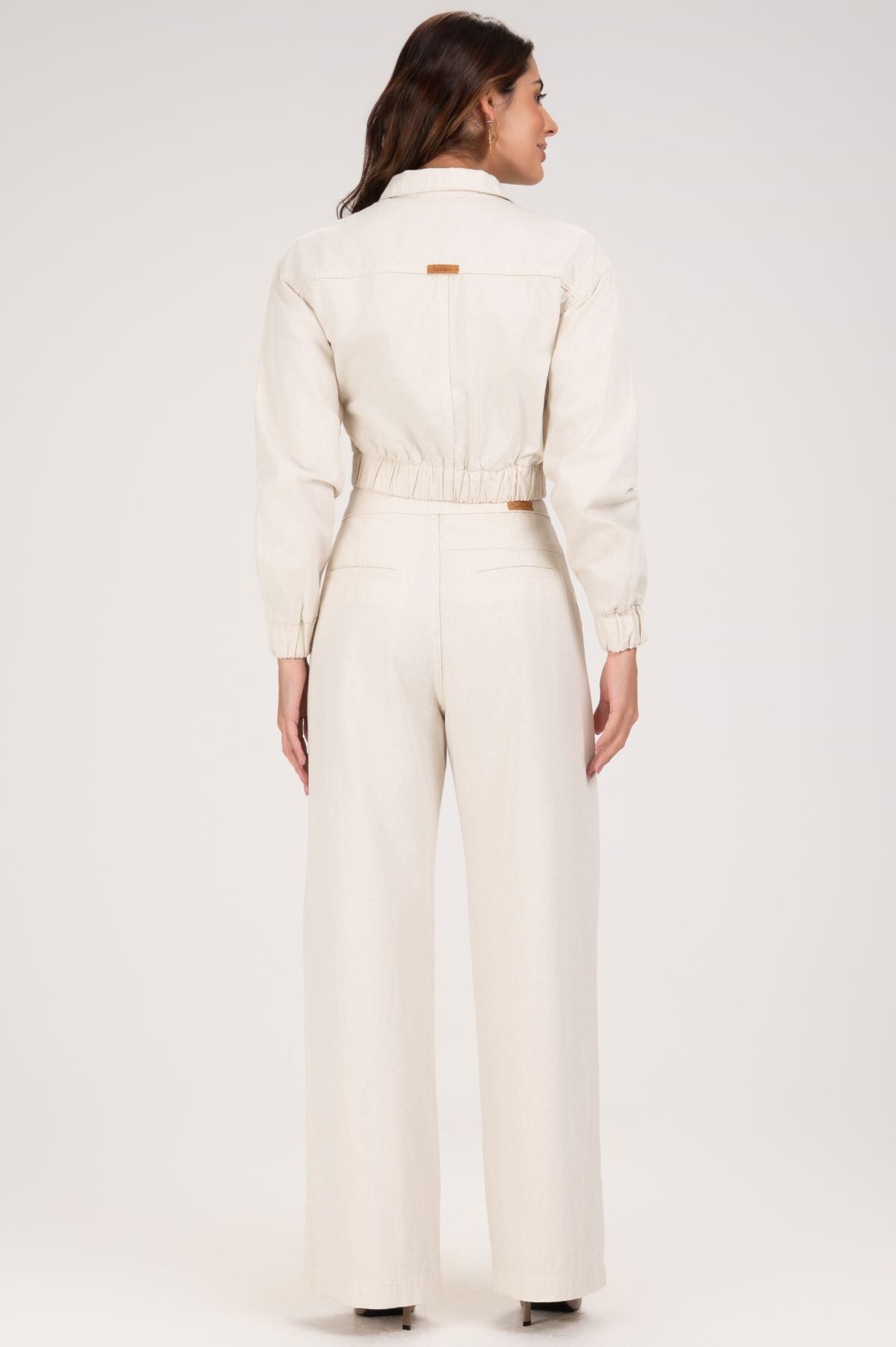 Calça Wide Leg Frysaide Off White Cintura Alta