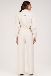 Calça Wide Leg Frysaide Off White Cintura Alta