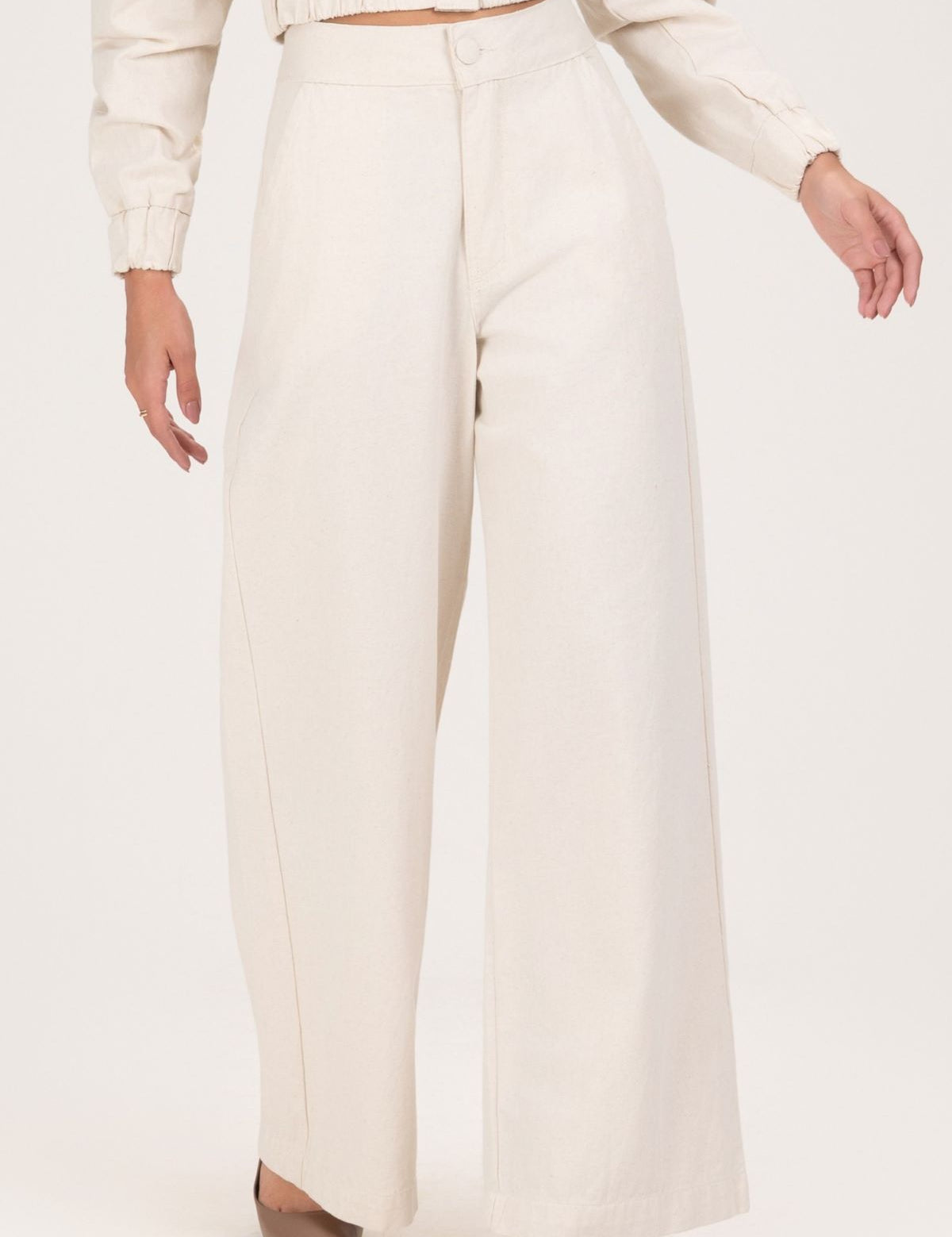 Calça Wide Leg Frysaide Off White Cintura Alta