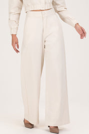 Calça Wide Leg Frysaide Off White Cintura Alta