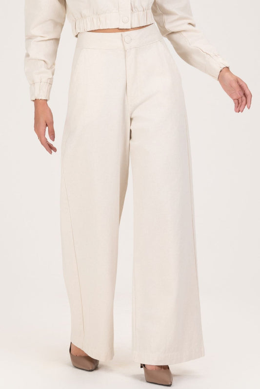 Calça Wide Leg Frysaide Off White Cintura Alta