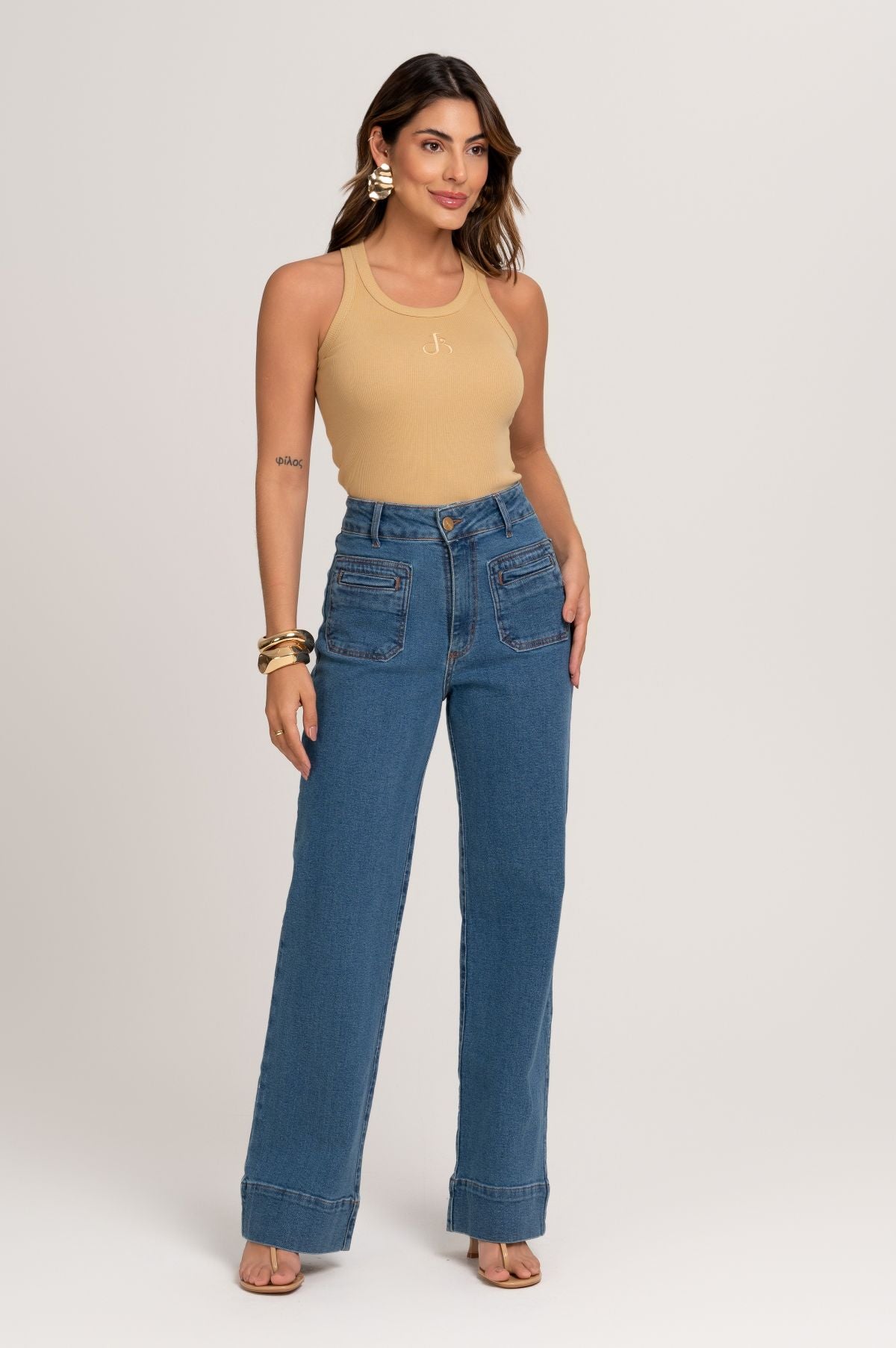Calça Wide Leg Jeans Frysaide