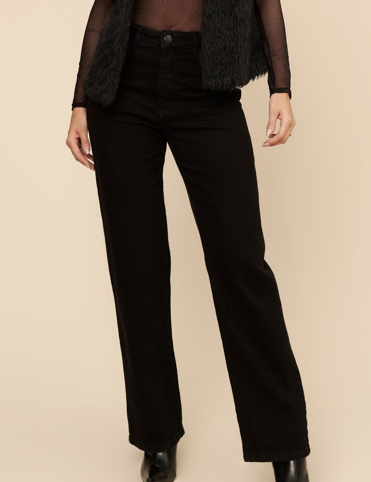 Calça Wide Leg Lottus Preta Cintura Alta