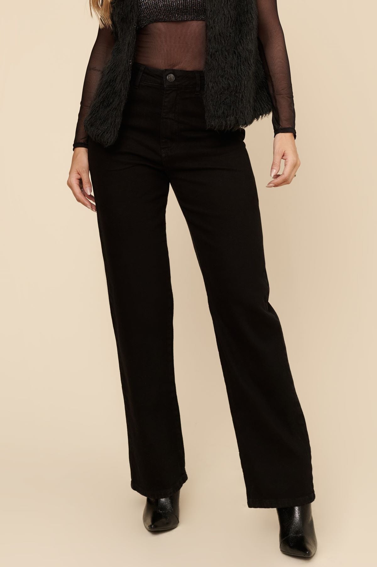 Calça Wide Leg Lottus Preta Cintura Alta