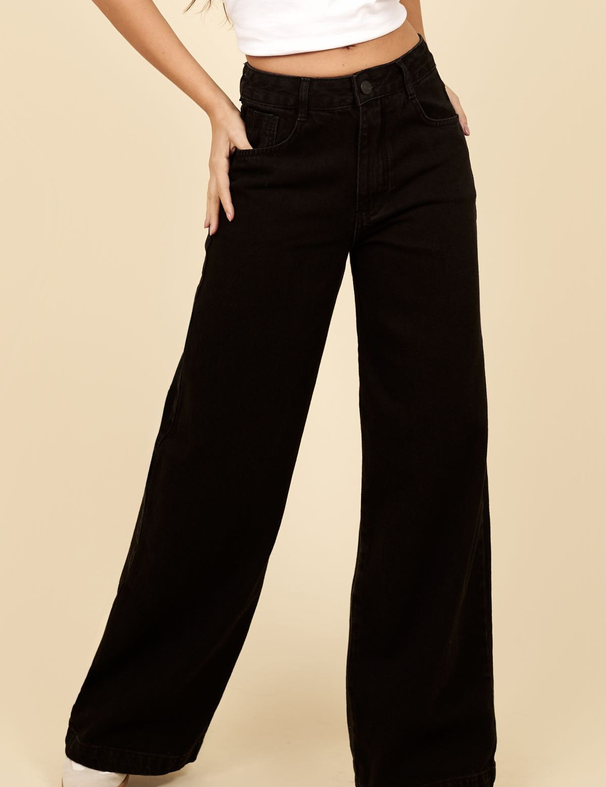 Calça Wide Leg Lottus Preta Cintura Alta