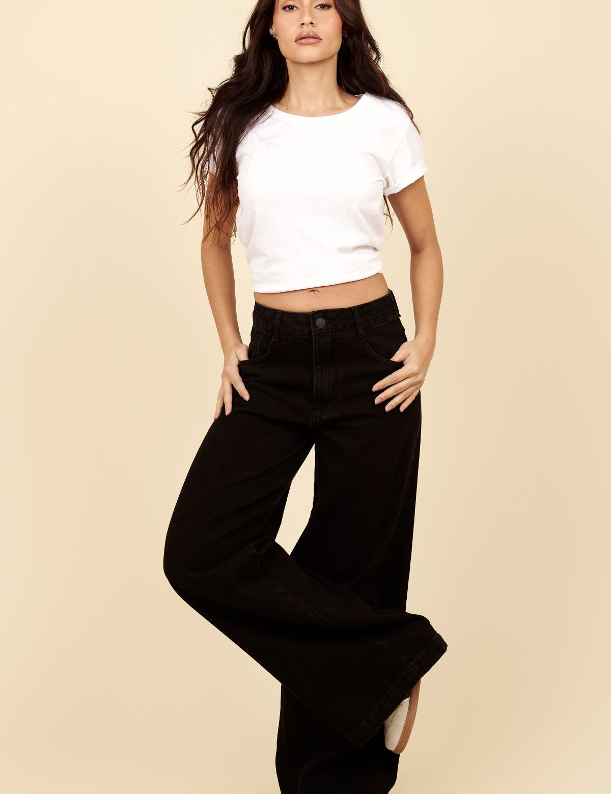 Calça Wide Leg Lottus Preta Cintura Alta