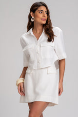Camisa Cropped Frysaide Off White Bolsos Frontais