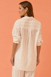 Camisa Flo Maria Off White Listras Texturizadas