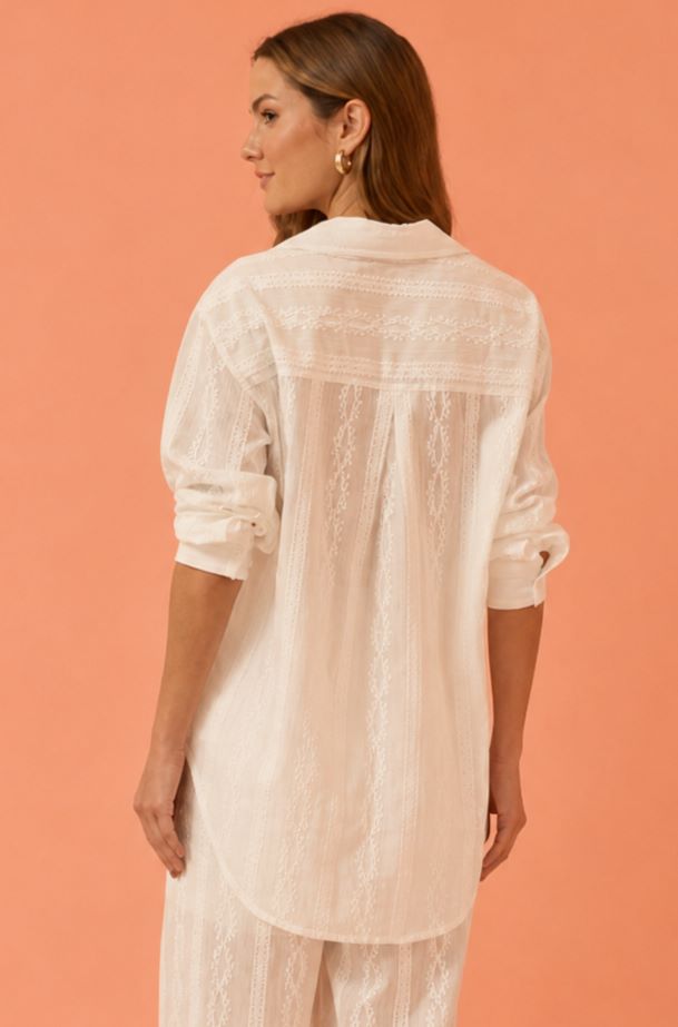 Camisa Flo Maria Off White Listras Texturizadas