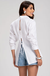 Camisa Frysaide Branca Tricoline Costas Vazadas