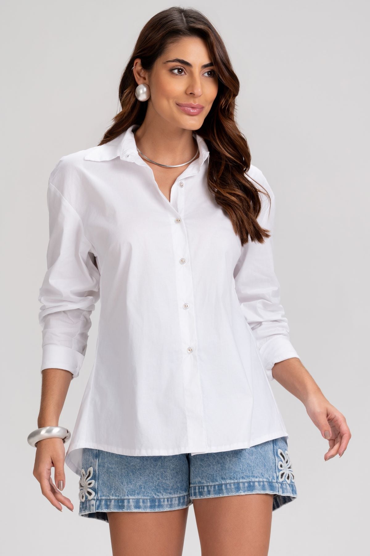 Camisa Frysaide Branca Tricoline Costas Vazadas