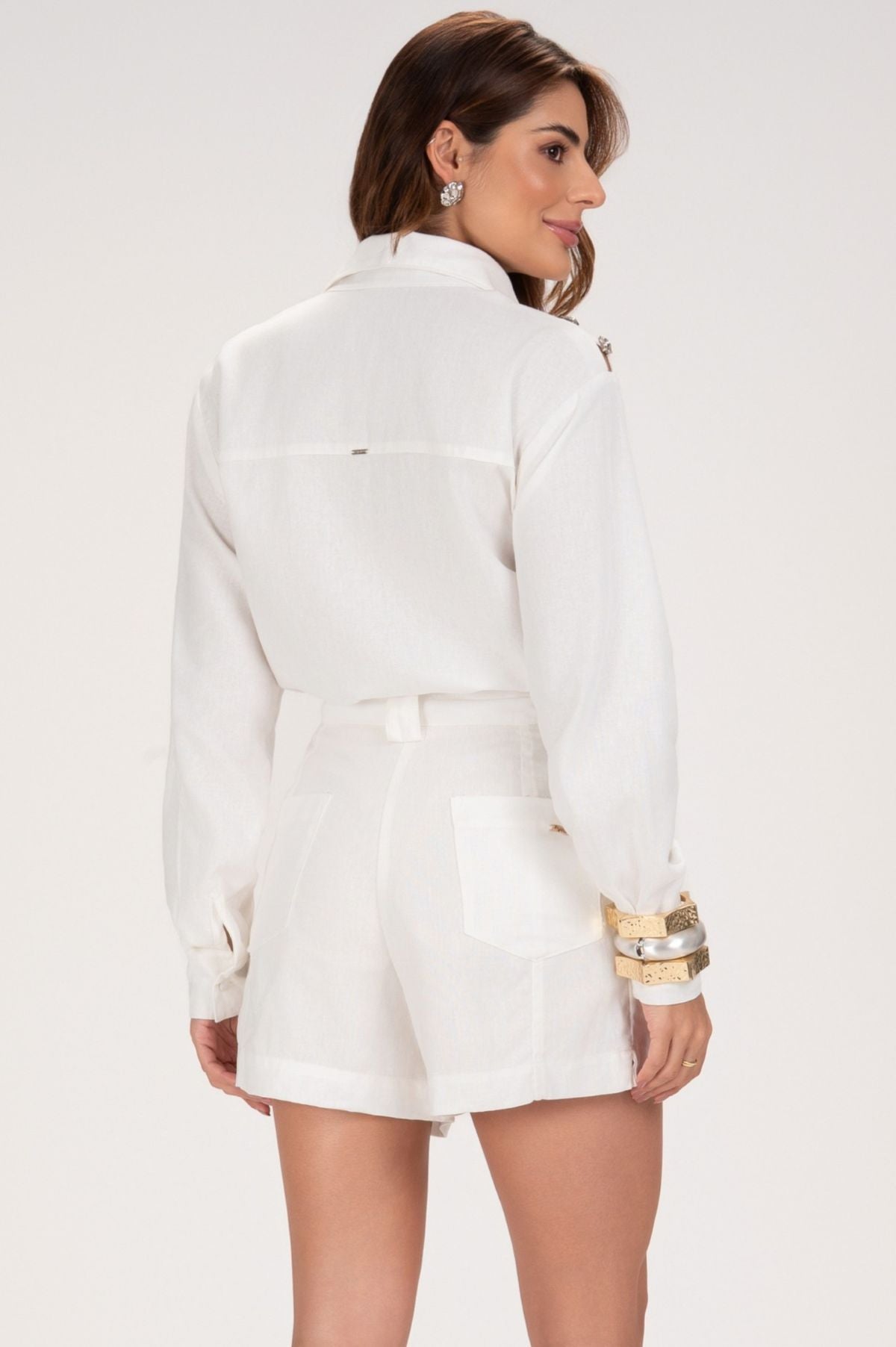 Camisa Frysaide Off White Linho Detalhe Metal
