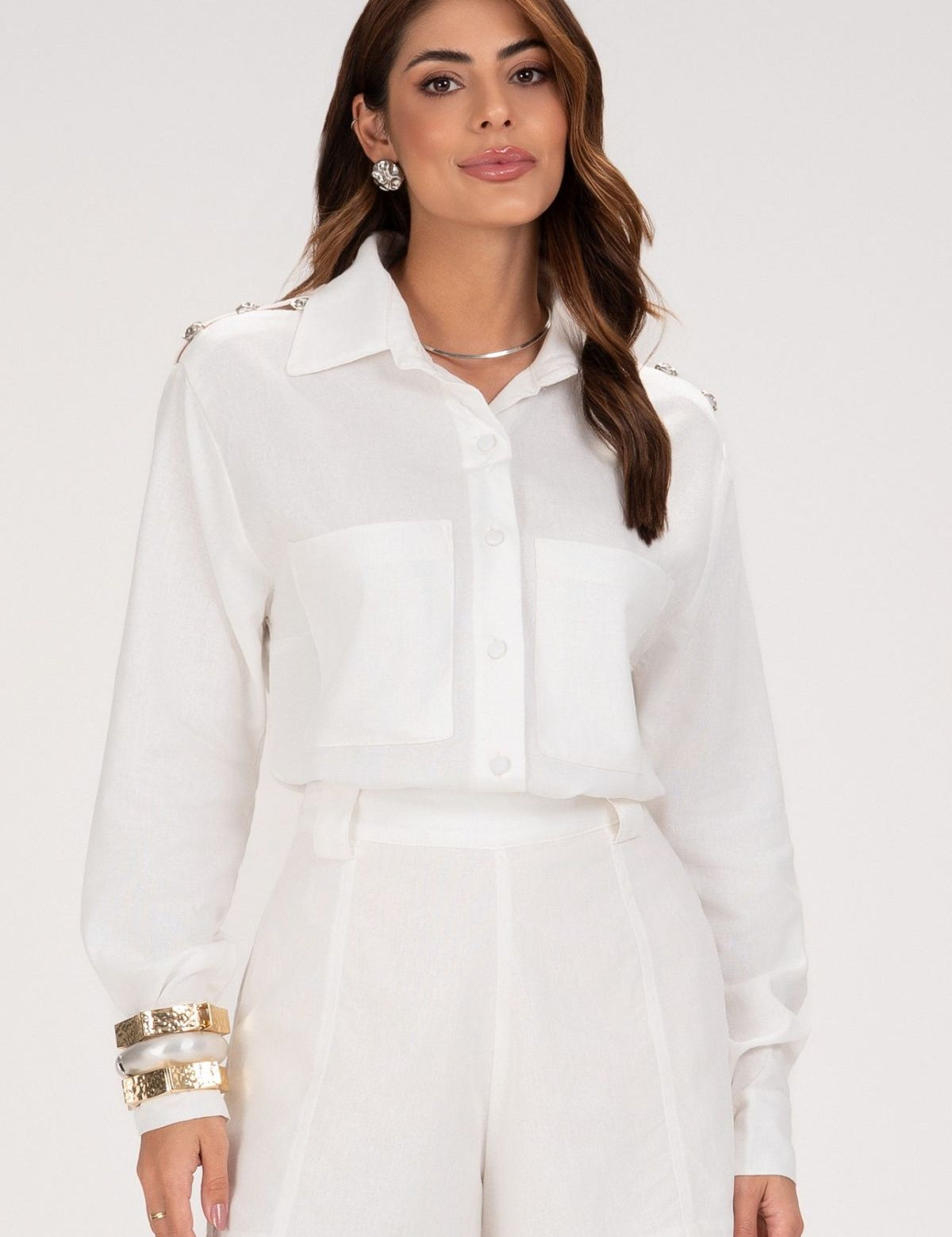 Camisa Frysaide Off White Linho Detalhe Metal