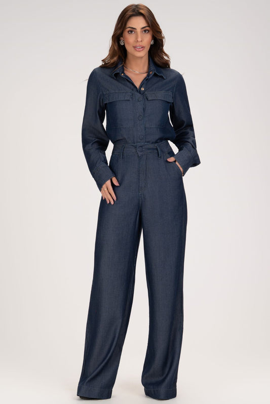 Camisa Jeans Frysaide Azul Bolsos Frontais