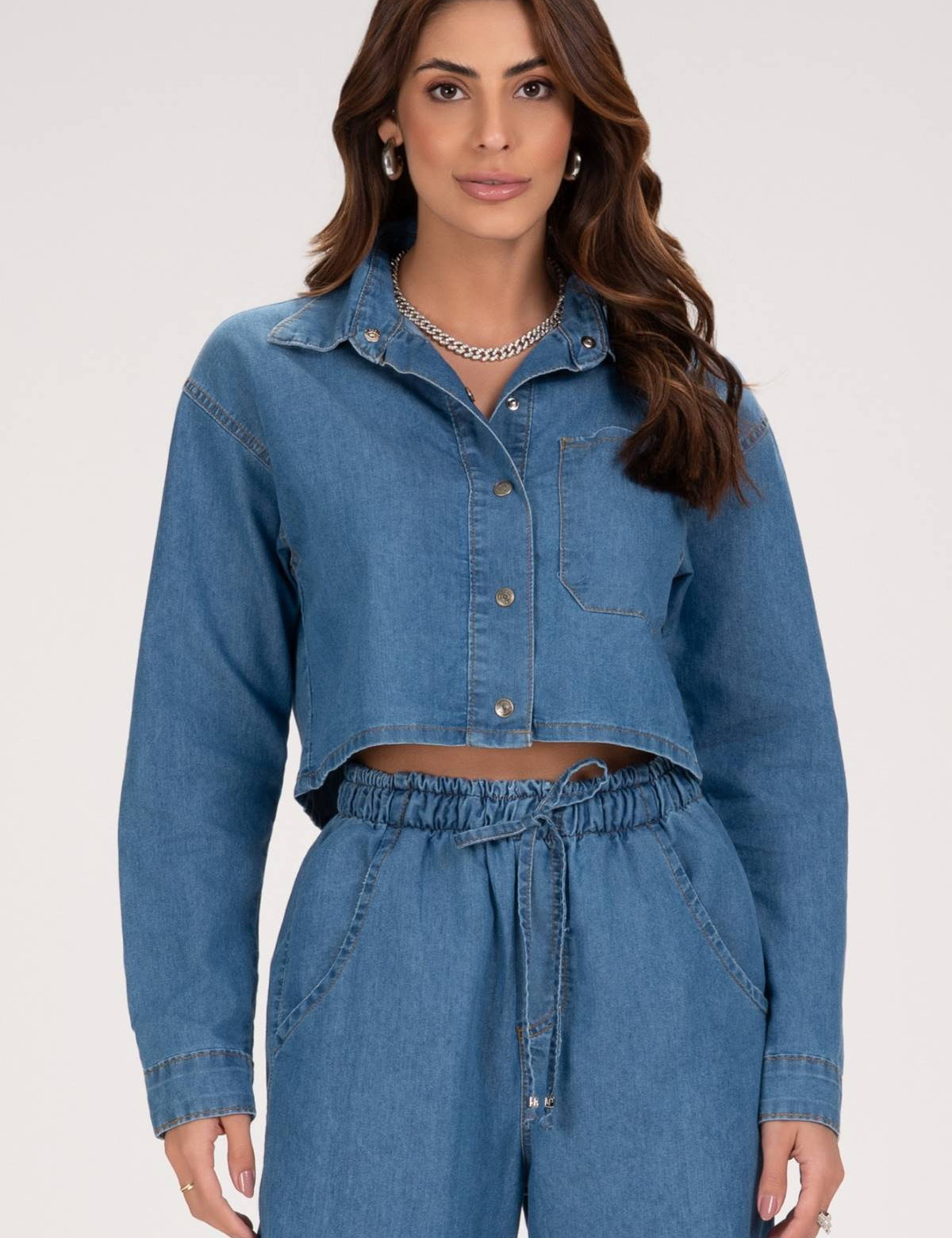 Camisa Jeans Frysaide Azul Over Curta