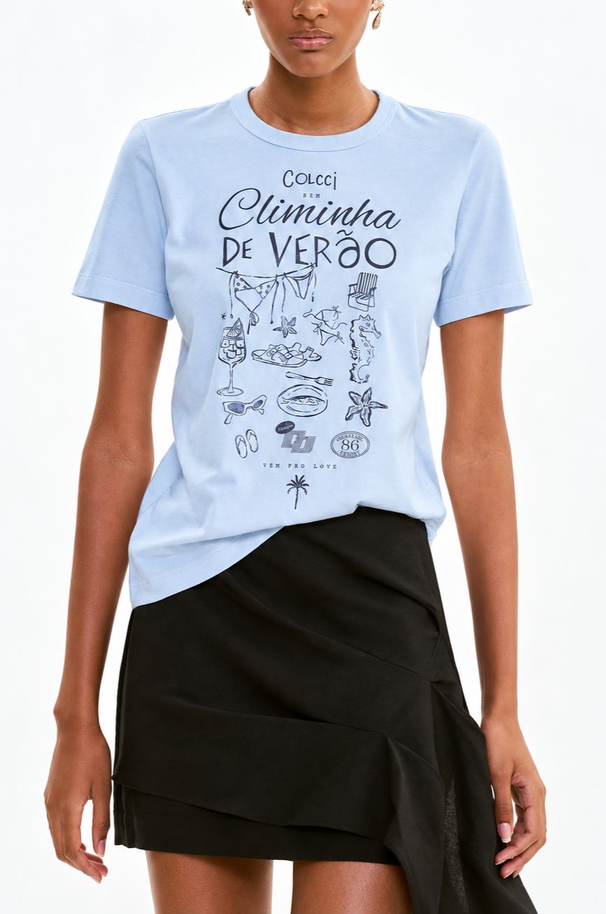 Camiseta Colcci Azul Claro Estampa Frontal