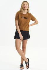 Camiseta Colcci Marrom Logo Aplicação Preta