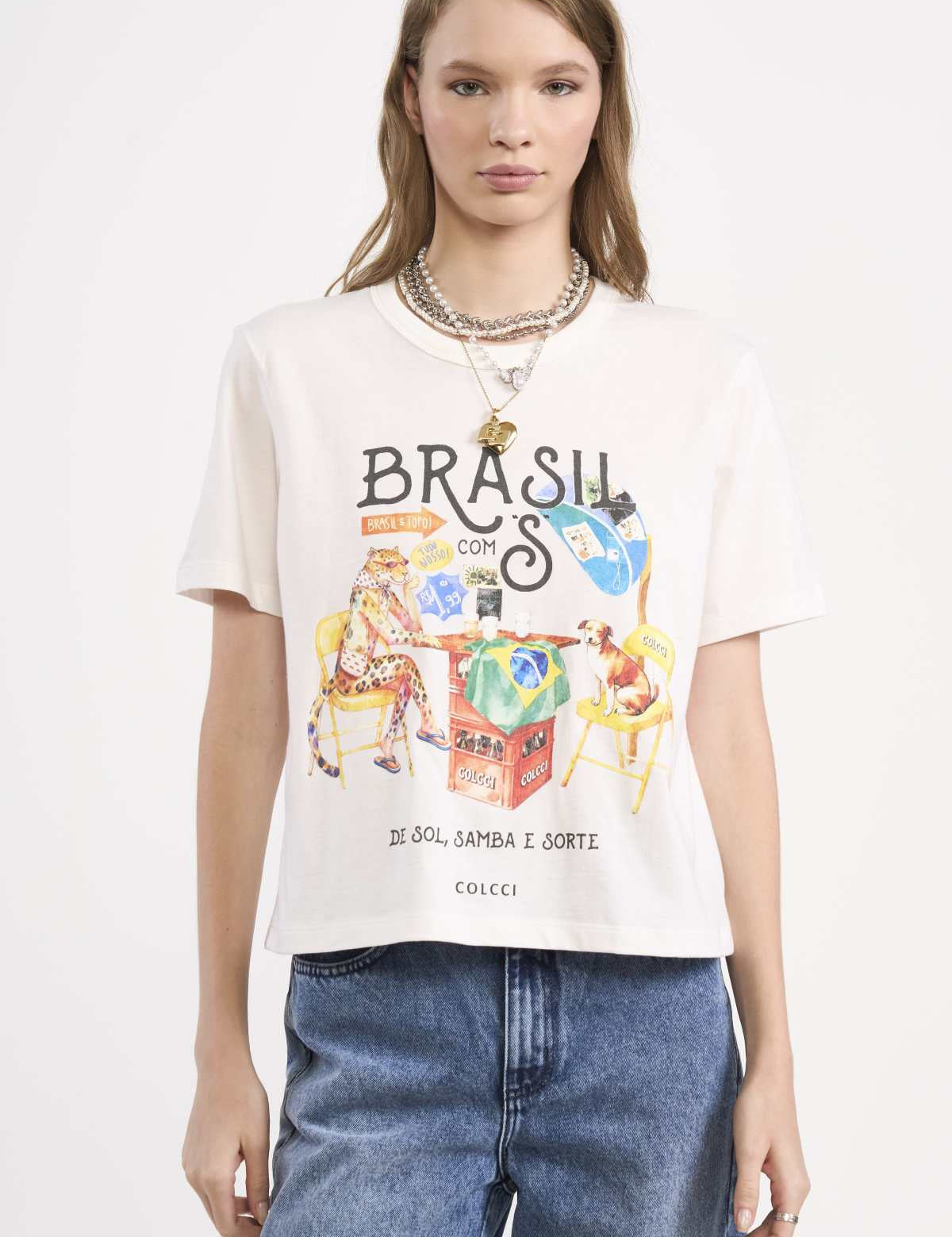 Camiseta Colcci Off White Estampa Brasil