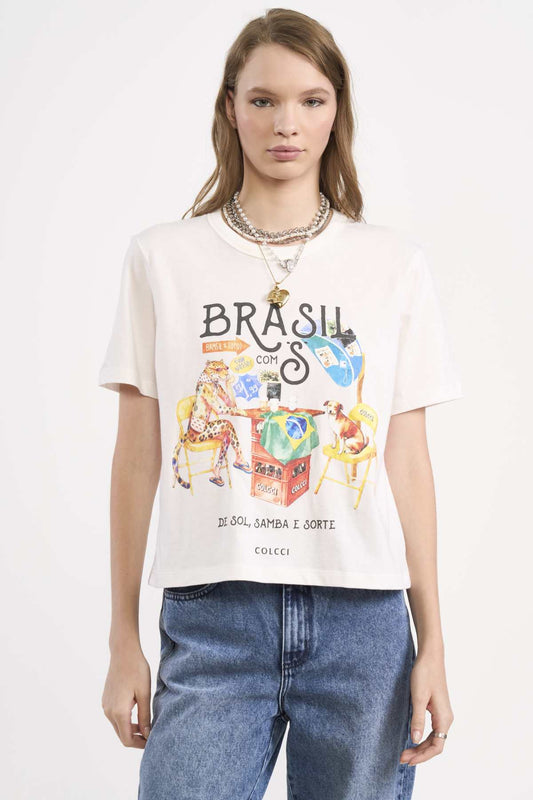 Camiseta Colcci Off White Estampa Brasil
