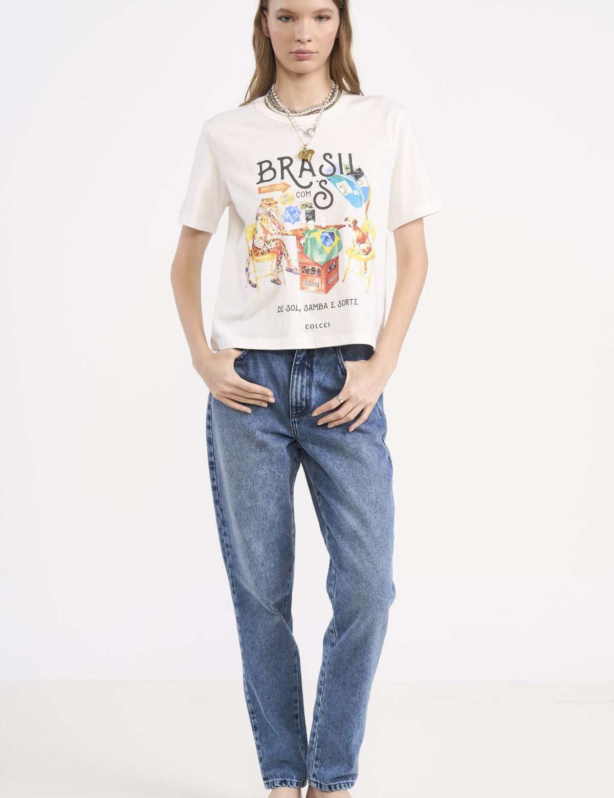 Camiseta Colcci Off White Estampa Brasil