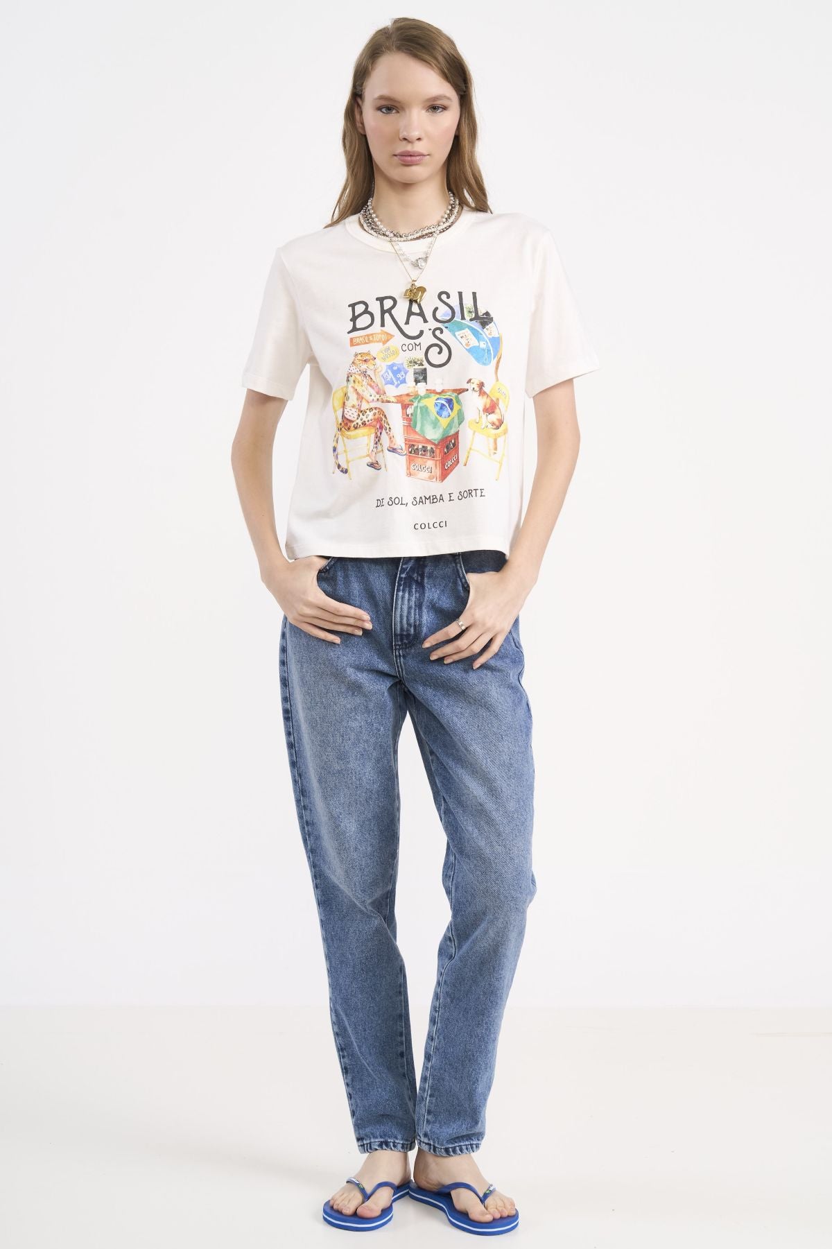 Camiseta Colcci Off White Estampa Brasil