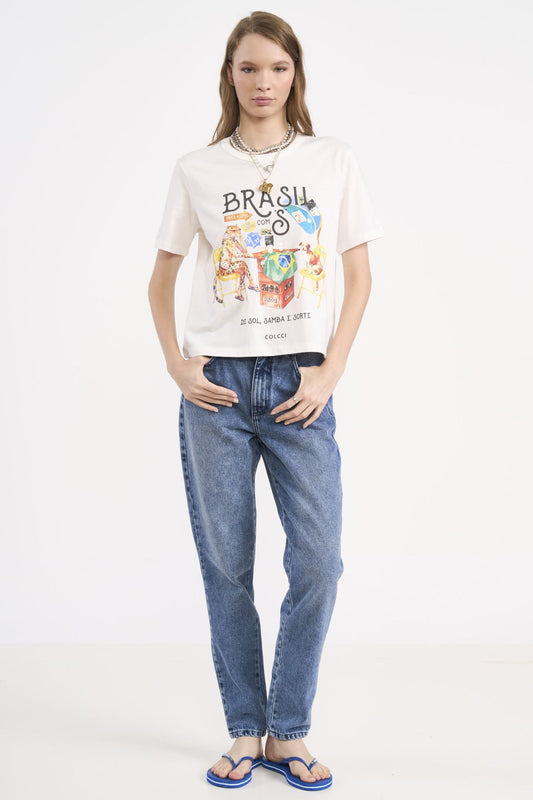 Camiseta Colcci Off White Estampa Brasil
