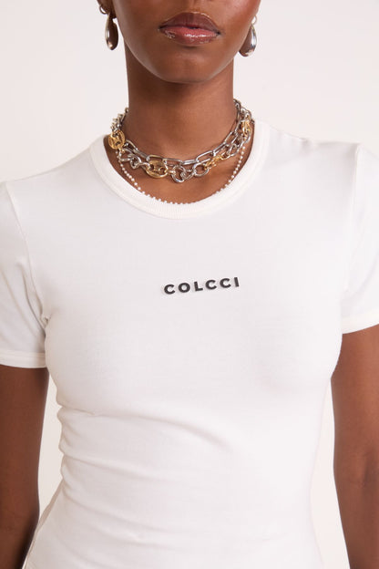 Camiseta Colcci Off White Logo Frontal Ajustada