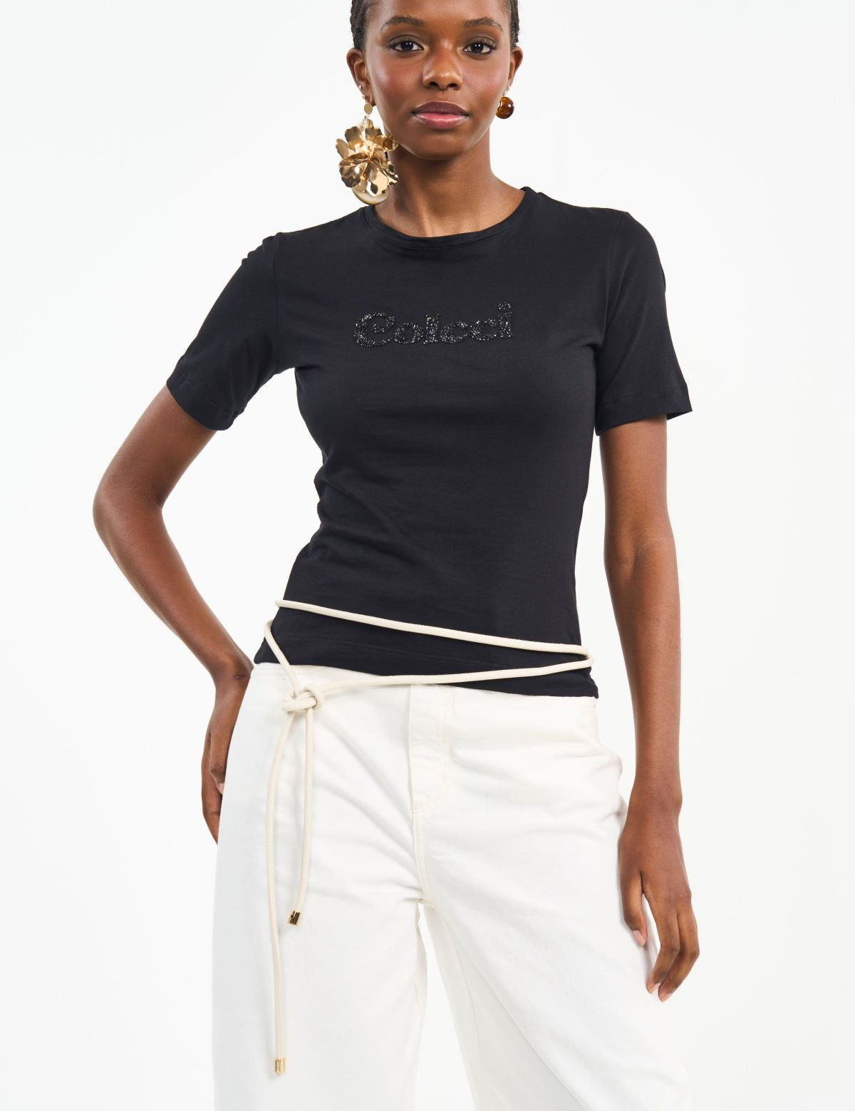 Camiseta Colcci Preta Logo Brilho