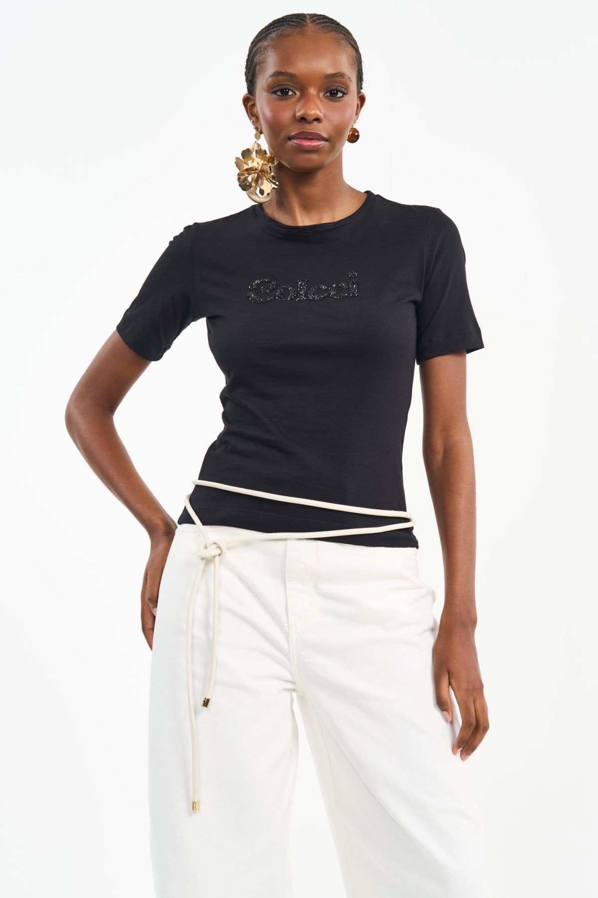 Camiseta Colcci Preta Logo Brilho