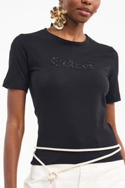Camiseta Colcci Preta Logo Brilho