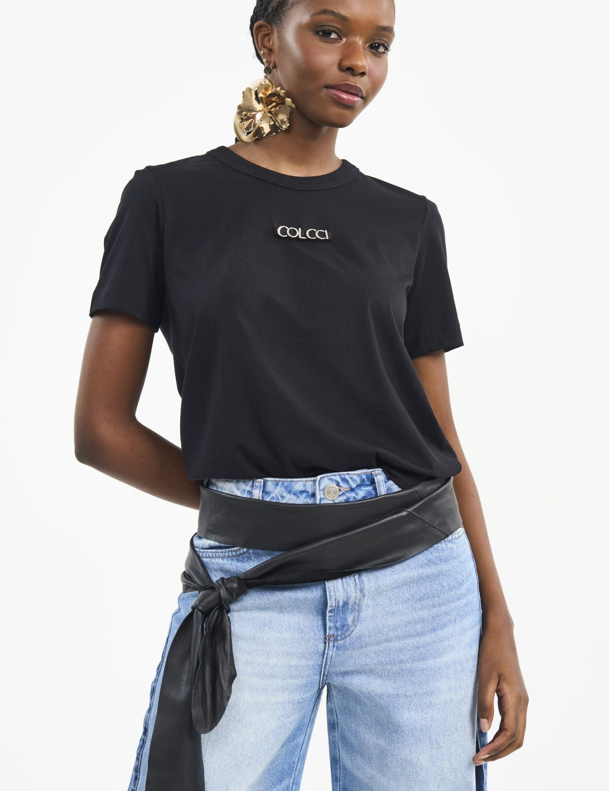 Camiseta Colcci Preta Logo Metalizado