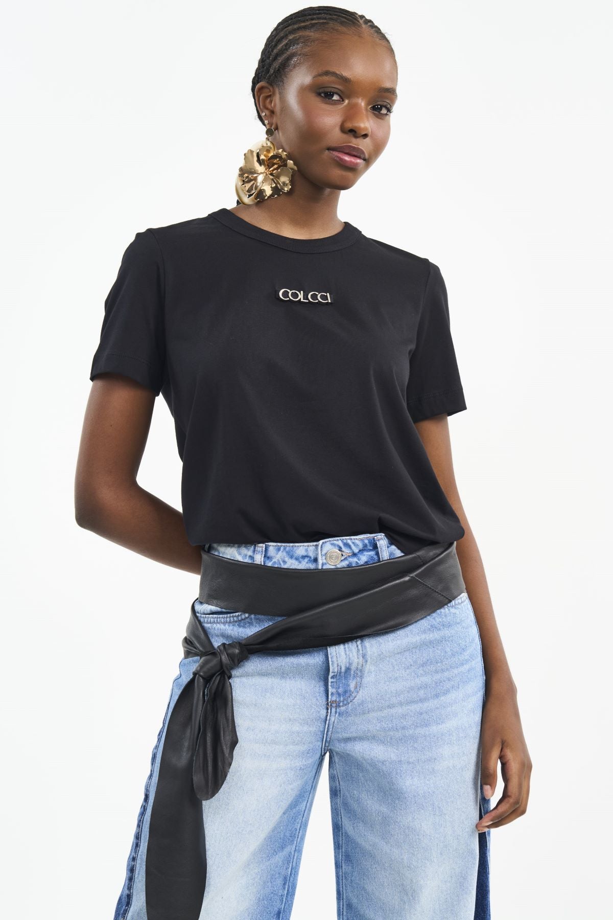Camiseta Colcci Preta Logo Metalizado