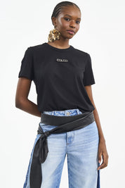 Camiseta Colcci Preta Logo Metalizado