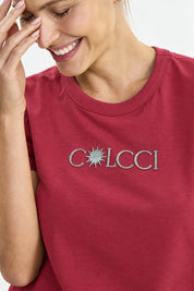 Camiseta Colcci Vermelha Logo Aplicado Prata
