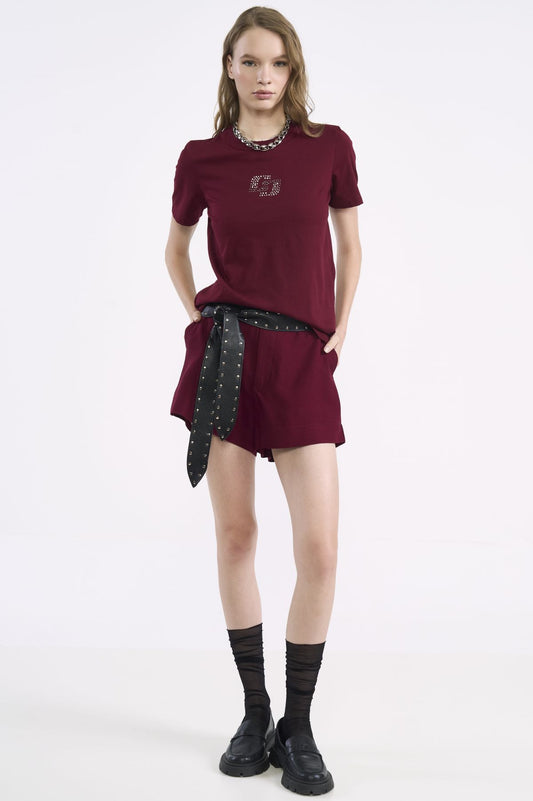 Camiseta Colcci Vinho Pedrarias Frontais
