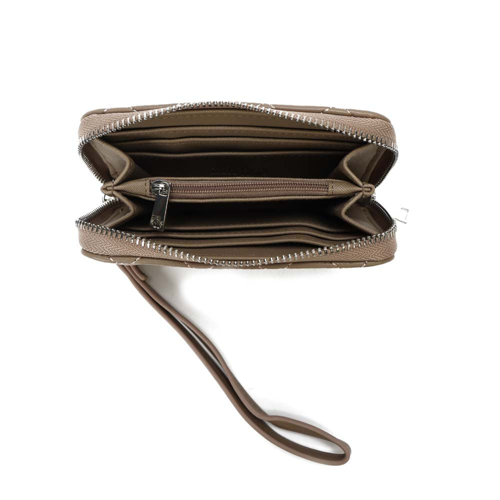 Carteira Santa Lolla Taupe Matelassê Com Alça De Pulso