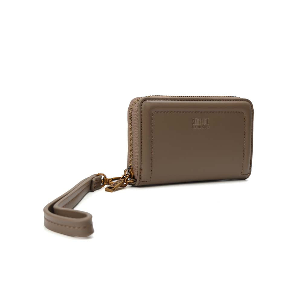 Carteira Santa Lolla Taupe Zíper 360 Alça De Mão