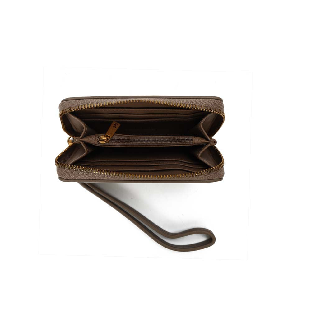 Carteira Santa Lolla Taupe Zíper 360 Alça De Mão