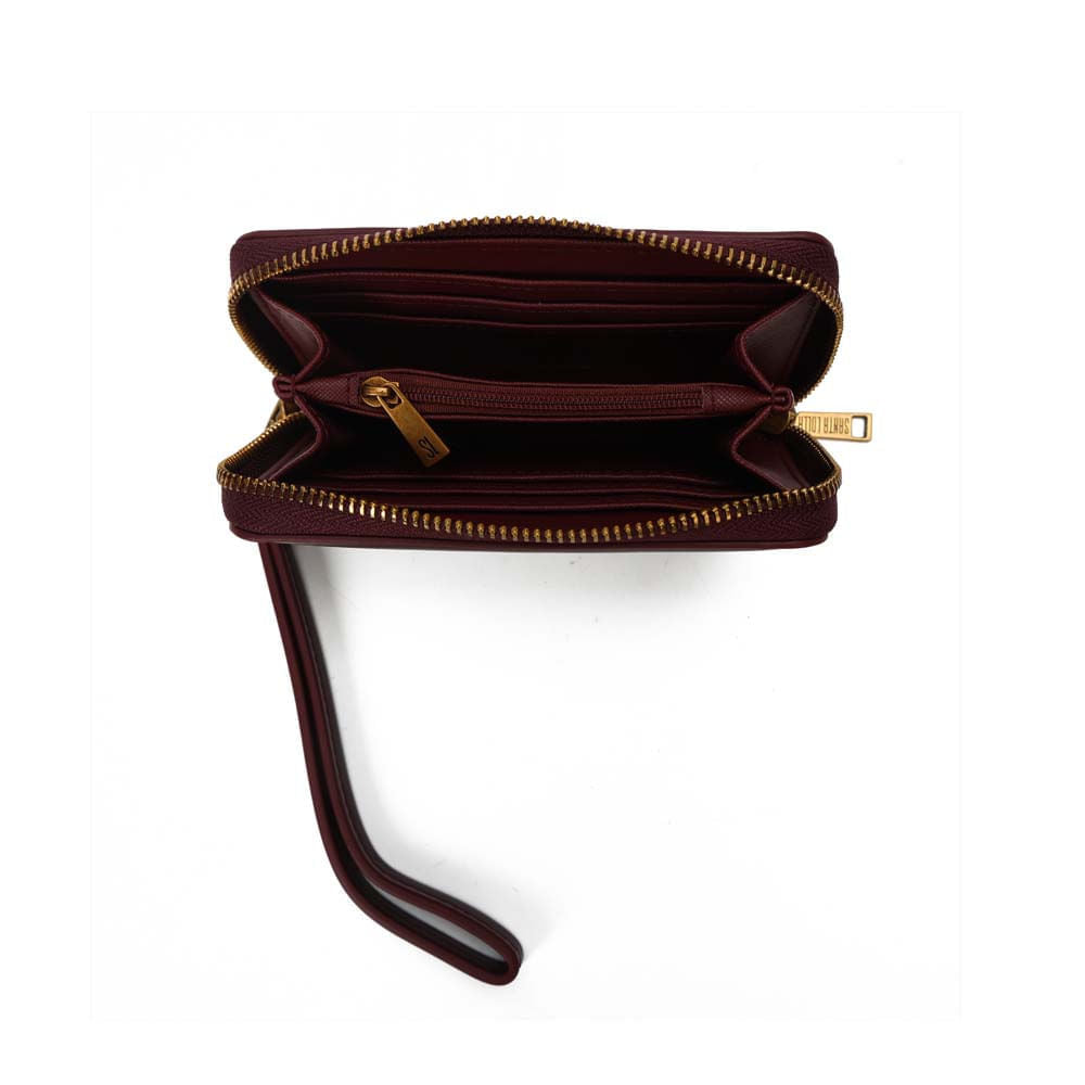 Carteira Santa Lolla Vinho Zíper Alça De Mão