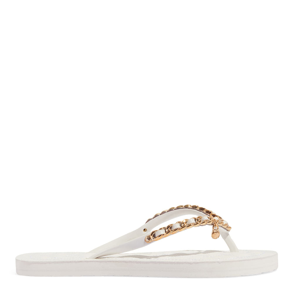 Chinelo Flip Flop Off White Verniz Correntes