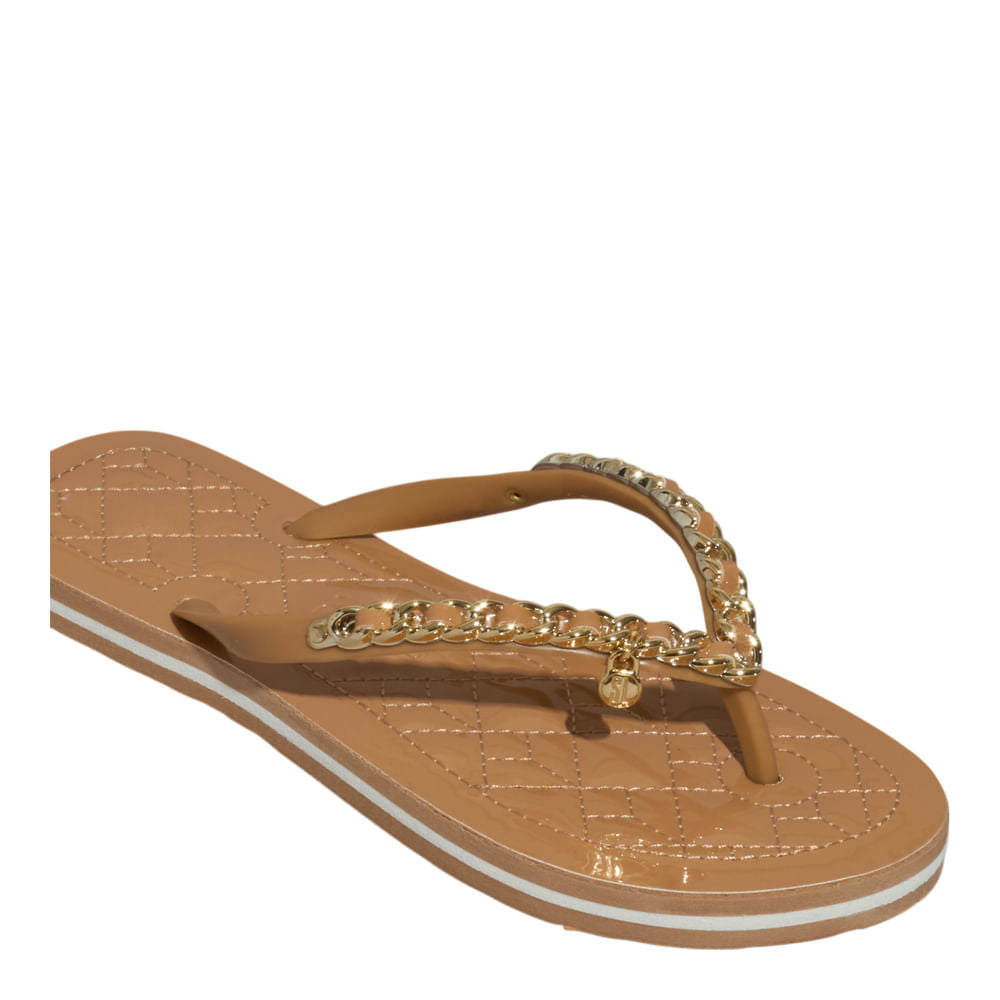 Chinelo Flip Flop Santa Lolla Bege Corrente Dourada