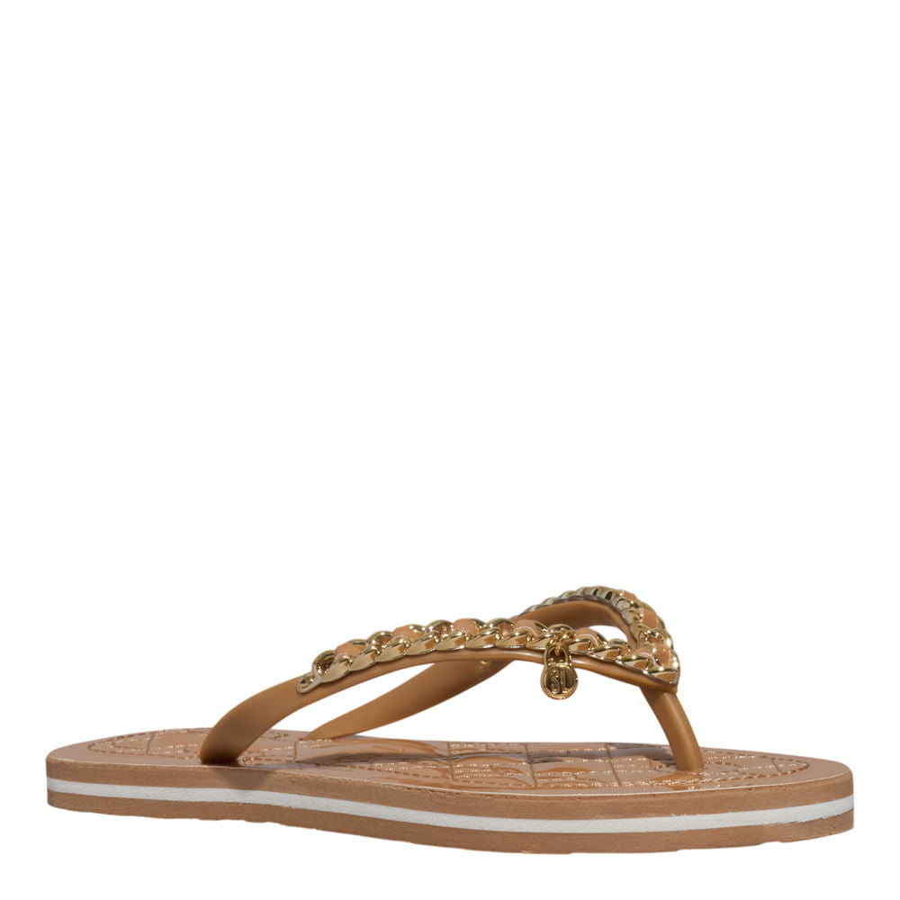 Chinelo Flip Flop Santa Lolla Bege Corrente Dourada
