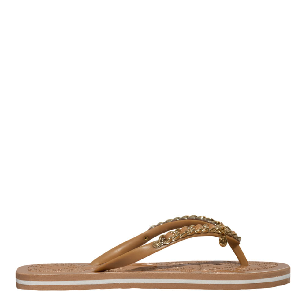 Chinelo Flip Flop Santa Lolla Bege Corrente Dourada