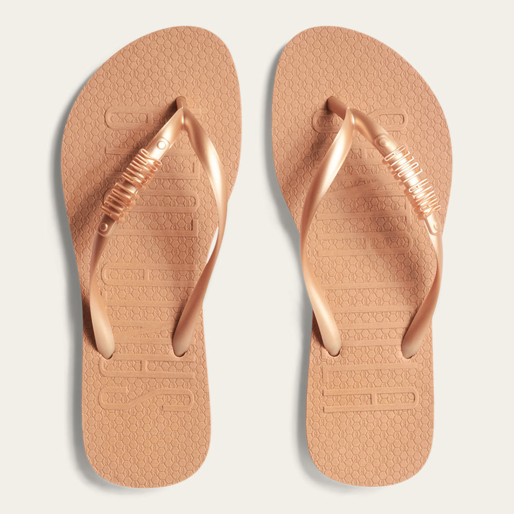 Chinelo Flip Flop Santa Lolla Bege Tira Dourada