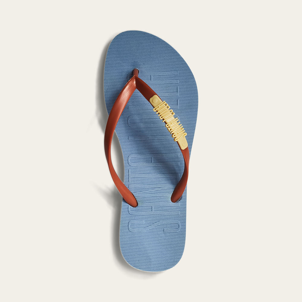Chinelo Santa Lolla Azul Tira Coral Detalhe Amarelo