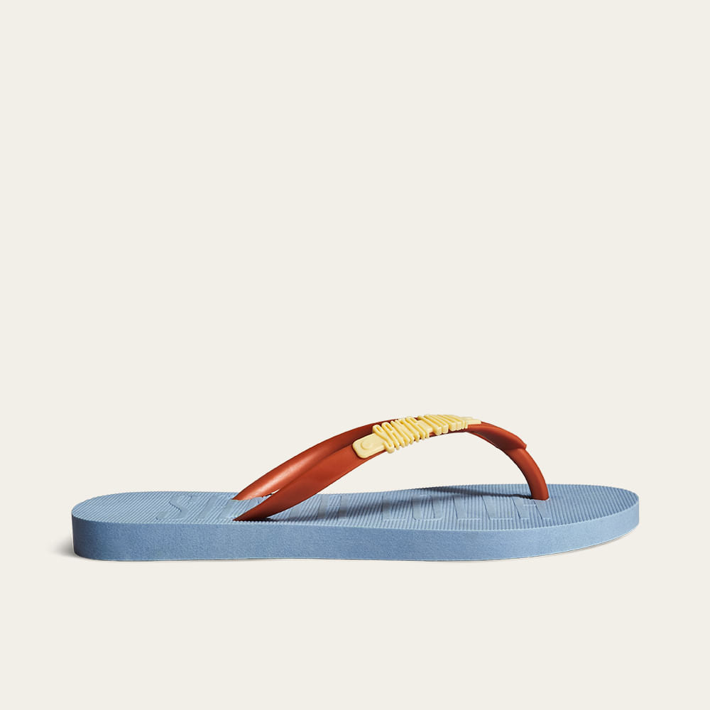 Chinelo Santa Lolla Azul Tira Coral Detalhe Amarelo
