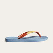 Chinelo Santa Lolla Azul Tira Coral Detalhe Amarelo