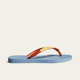 Chinelo Santa Lolla Azul Tira Coral Detalhe Amarelo