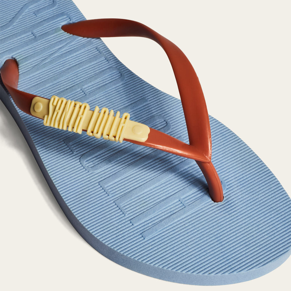 Chinelo Santa Lolla Azul Tira Coral Detalhe Amarelo